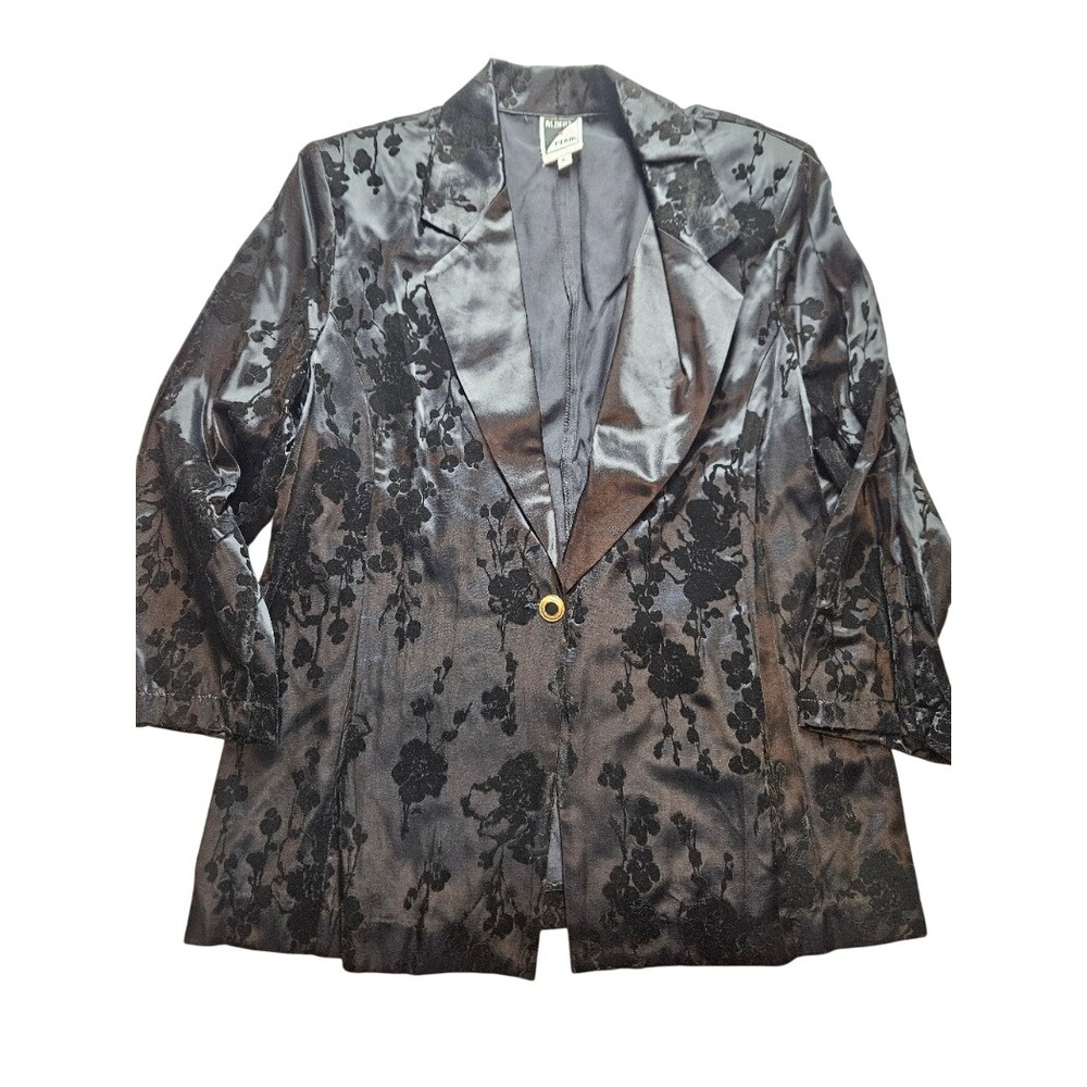 Albert & Pearl Vintage Black Floral Devore Blazer Jacket USA Made Size Large